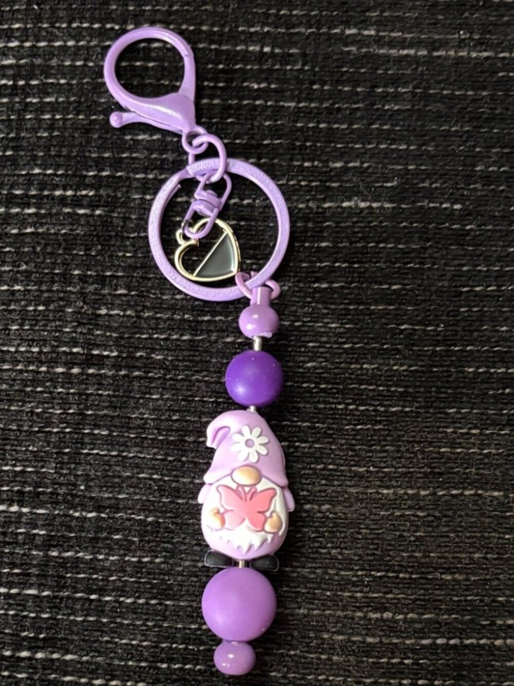 Handmade Purple Gnome Keychain for Kids